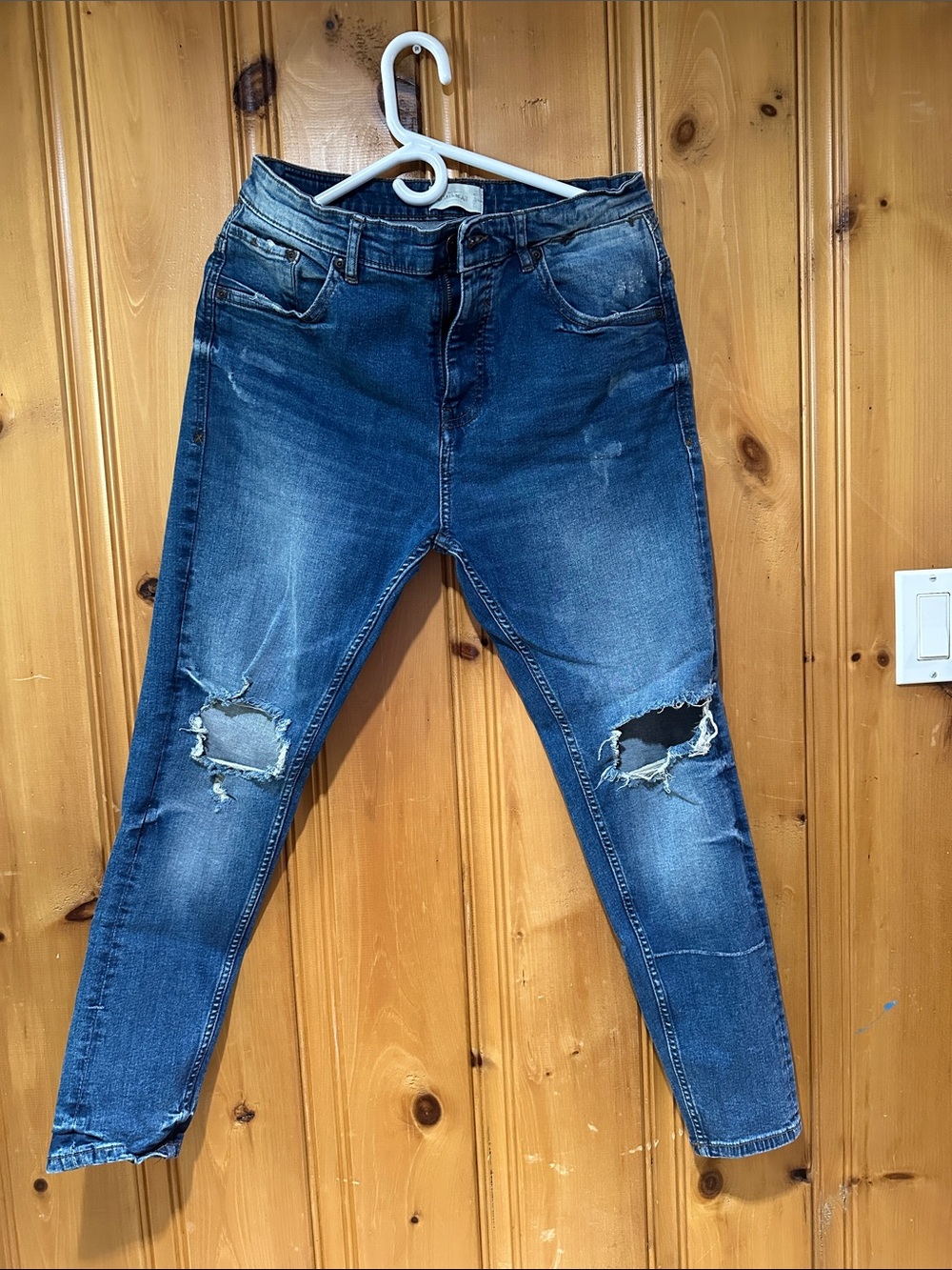 Pull&Bear Women's Ripped Skinny Jeans - Blue
